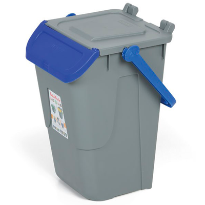 Контейнер для сміття 370х370 h520 мм, 35 л (сірий) з синьою кришкою та ручкою 11/35GRB-BLB фото